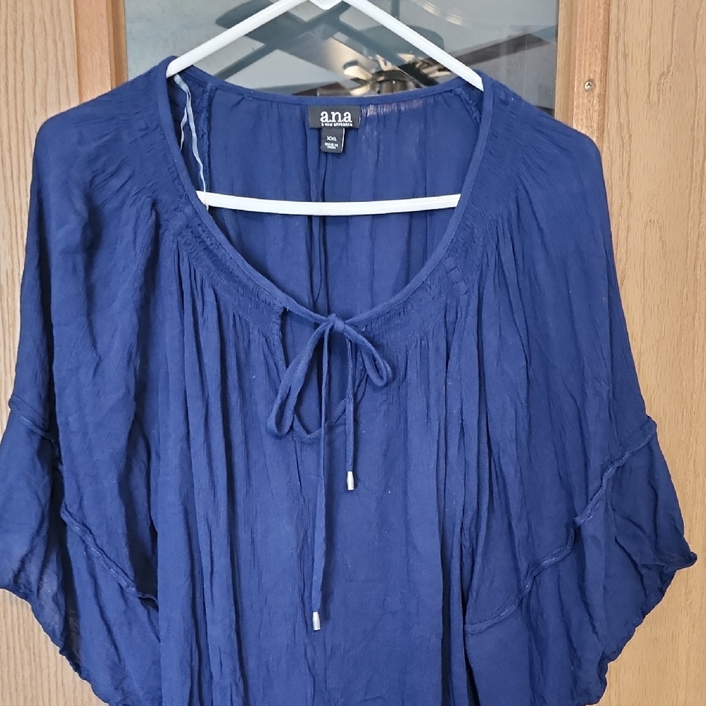 a.n.a Women's Navy Blouse with Tie Detail